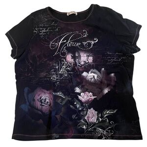 Vintage y2k early 2000s blue canyon fleur Mcbling baby tee